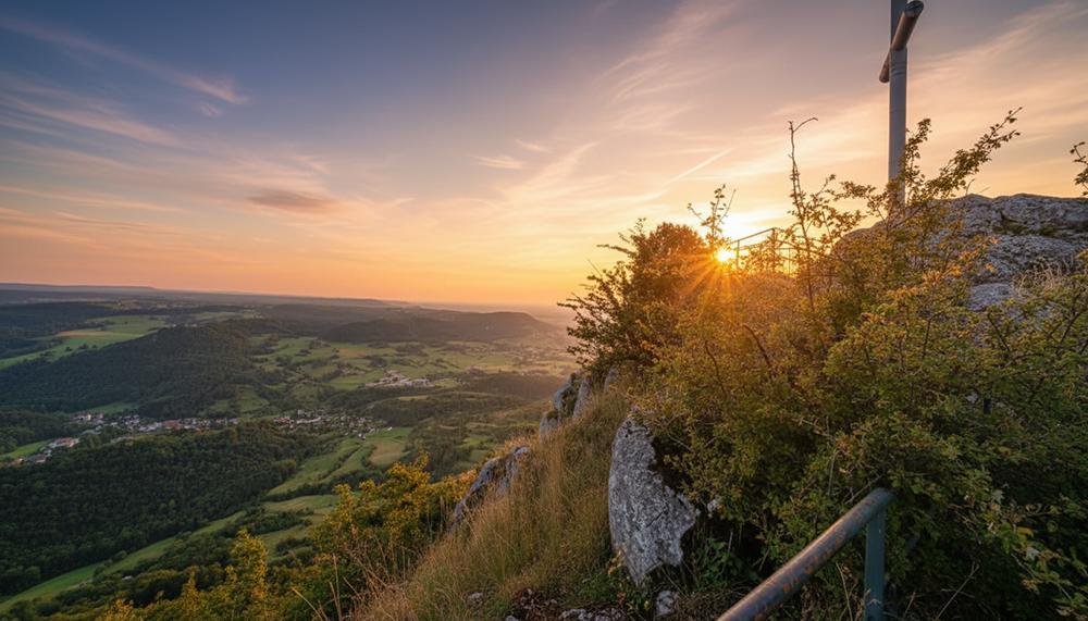 Mont poupet Jura panorama coucher de soleil vue vallée
